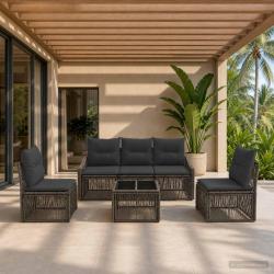 Ensemble de canap&eacute; de jardin 6 pcs Gris polyrotin