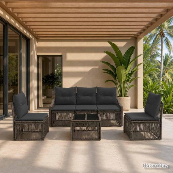 Ensemble de canap� de jardin 6 pcs Gris polyrotin