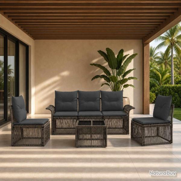Ensemble de canap� de jardin 6 pcs Gris polyrotin