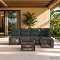 Ensemble de canap&eacute; de jardin 6 pcs Gris polyrotin