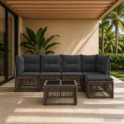 Ensemble de canap&eacute; de jardin 6 pcs Gris polyrotin