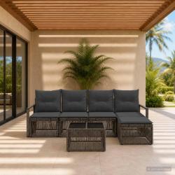 Ensemble de canap&eacute; de jardin 6 pcs Gris polyrotin