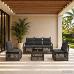 Ensemble de canap&eacute; de jardin 6 pcs Gris polyrotin