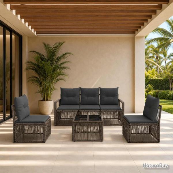 Ensemble de canap� de jardin 6 pcs Gris polyrotin