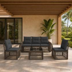 Ensemble de canap&eacute; de jardin 6 pcs Gris et Gris fonc&eacute; polyrotin
