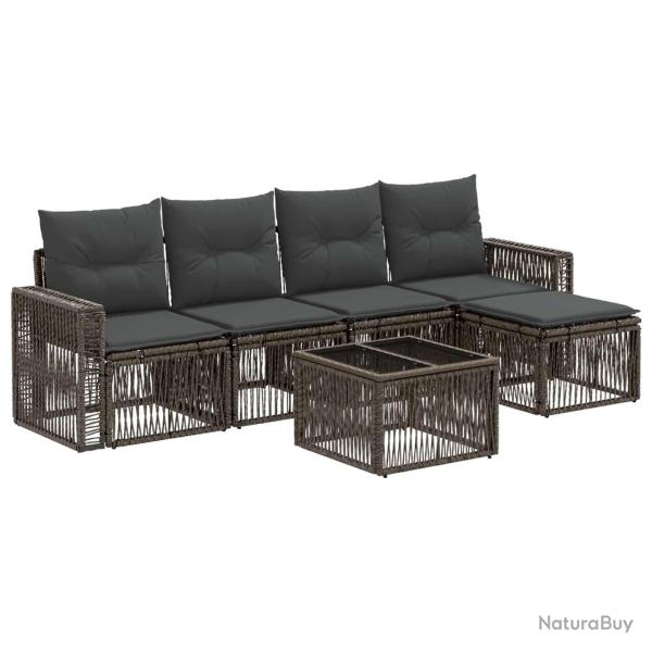 Ensemble de canap� de jardin 6 pcs Gris et Gris fonc� polyrotin