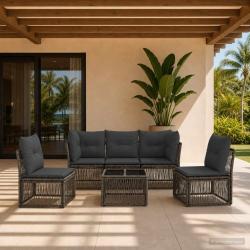 Ensemble de canap&eacute; de jardin 6 pcs Gris polyrotin