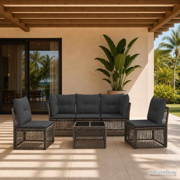 Ensemble de canap� de jardin 6 pcs Gris polyrotin