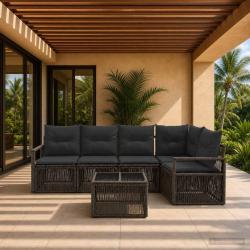 Ensemble de canap&eacute; de jardin 6 pcs Gris polyrotin