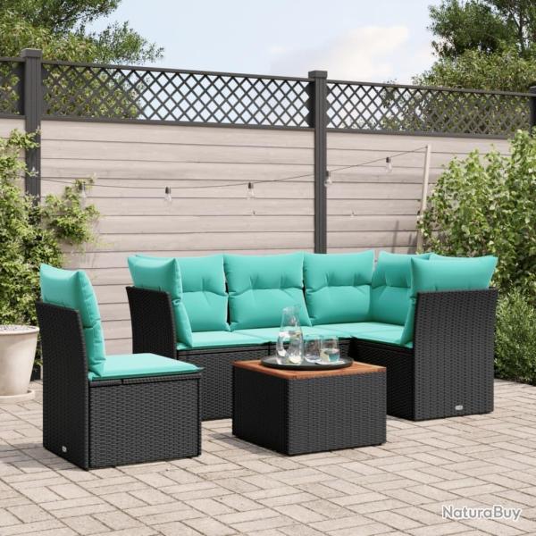 Salon de jardin 6 pcs avec coussins noir r�sine tress�e