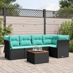 Salon de jardin 6 pcs avec coussins noir r&eacute;sine tress&eacute;e