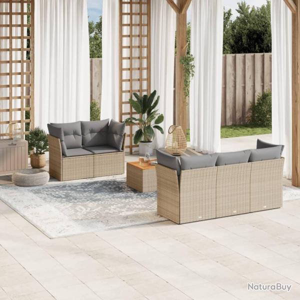 Ensemble de canap� de jardin 6 pcs avec coussins en rotin synth�tique beige