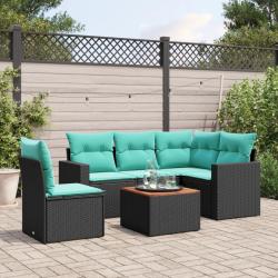 Salon de jardin 6 pcs avec coussins noir r&eacute;sine tress&eacute;e