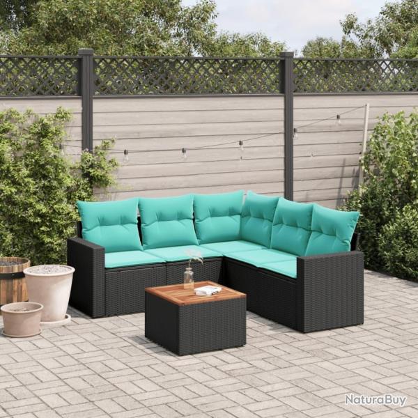 Salon de jardin 6 pcs avec coussins noir r�sine tress�e