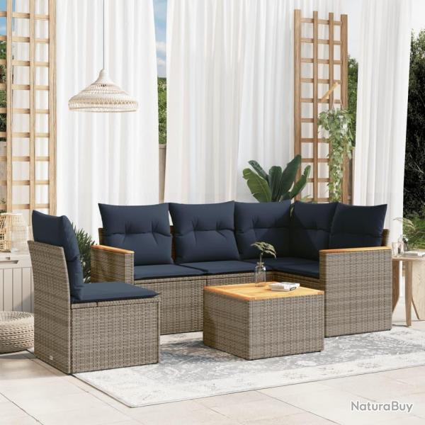 Ensemble de canap� de jardin 6 pcs avec coussins gris r�sine tress�e
