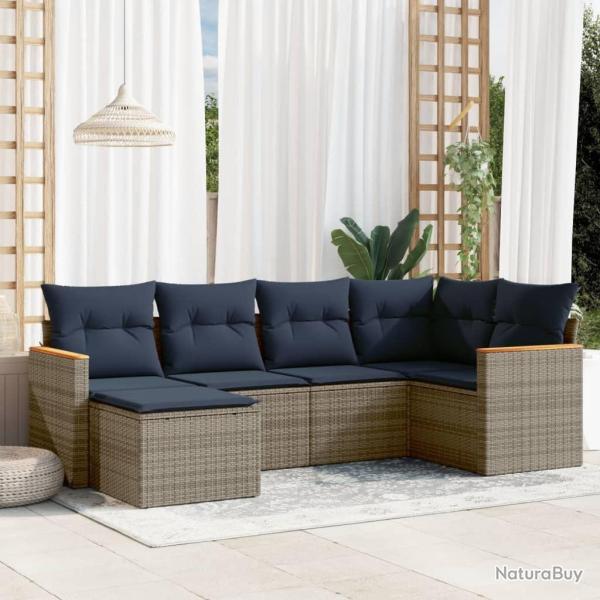 Ensemble de canap� de jardin 6 pcs avec coussins gris r�sine tress�e