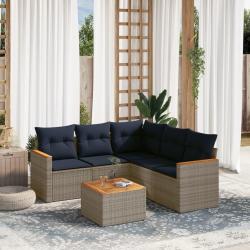 Ensemble de canap&eacute; de jardin 6 pcs avec coussins gris r&eacute;sine tress&eacute;e