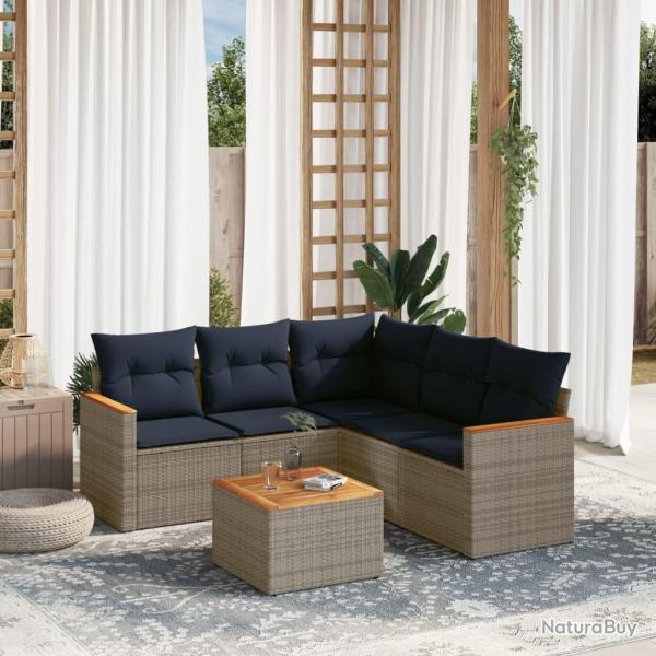 Ensemble de canap� de jardin 6 pcs avec coussins gris r�sine tress�e