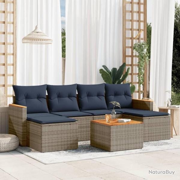 Ensemble de canap� de jardin 7 pcs avec coussins gris r�sine tress�e