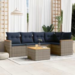 Ensemble de canap&eacute; de jardin 6 pcs avec coussins gris r&eacute;sine tress&eacute;e