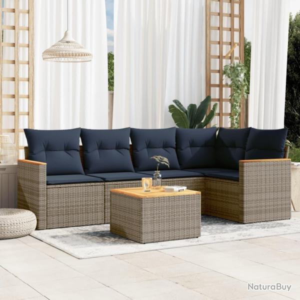 Ensemble de canap� de jardin 6 pcs avec coussins gris r�sine tress�e