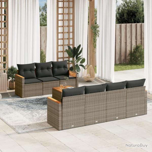 Salon de jardin 8 pcs avec coussins gris r�sine tress�e