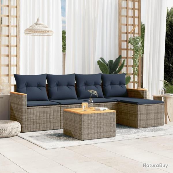 Ensemble de canap� de jardin 6 pcs avec coussins gris r�sine tress�e