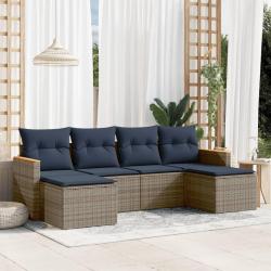 Ensemble de canap&eacute; de jardin 6 pcs avec coussins gris r&eacute;sine tress&eacute;e