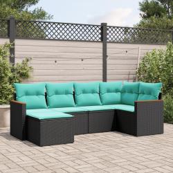 Salon de jardin 6 pcs avec coussins noir r&eacute;sine tress&eacute;e