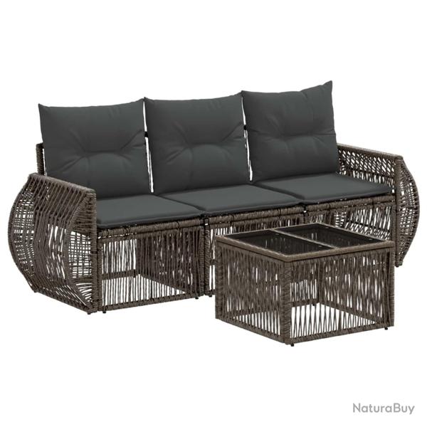 Ensemble de canap� de jardin 4 pcs Gris et Gris fonc� polyrotin