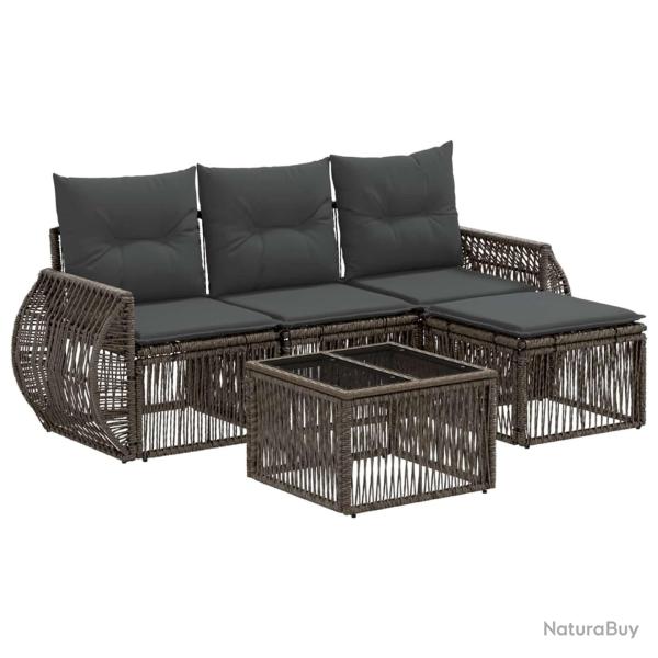 Ensemble de canap� de jardin 5 pcs Gris et Gris fonc� polyrotin