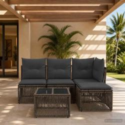Ensemble de canap&eacute; de jardin 5 pcs Gris polyrotin
