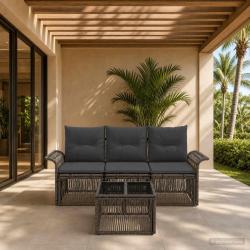 Ensemble de canap&eacute; de jardin 4 pcs Gris polyrotin