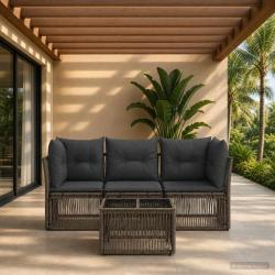 Ensemble de canap&eacute; de jardin 4 pcs Gris polyrotin