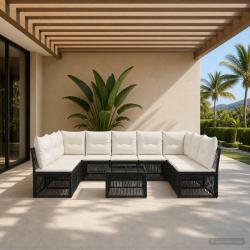 Ensemble de canap&eacute; de jardin 10 pcs Noir polyrotin
