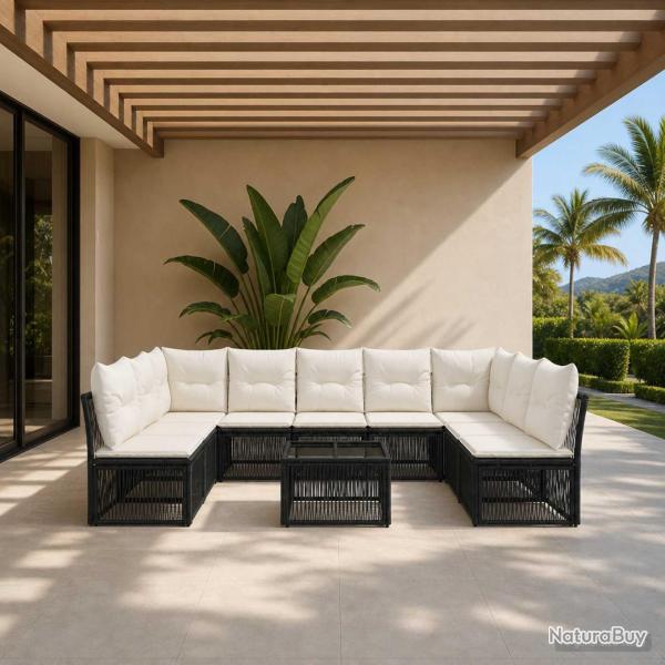Ensemble de canap� de jardin 10 pcs Noir polyrotin