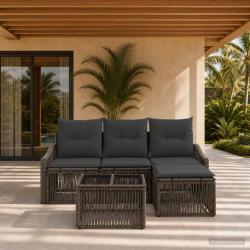 Ensemble de canap&eacute; de jardin 5 pcs Gris polyrotin
