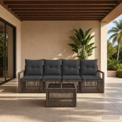 Ensemble de canap&eacute; de jardin 5 pcs Gris polyrotin