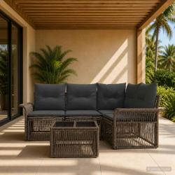 Ensemble de canap&eacute; de jardin 5 pcs Gris polyrotin