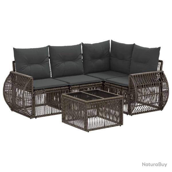 Ensemble de canap� de jardin 5 pcs Gris et Gris fonc� polyrotin