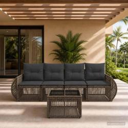 Ensemble de canap&eacute; de jardin 5 pcs Gris et Gris fonc&eacute; polyrotin
