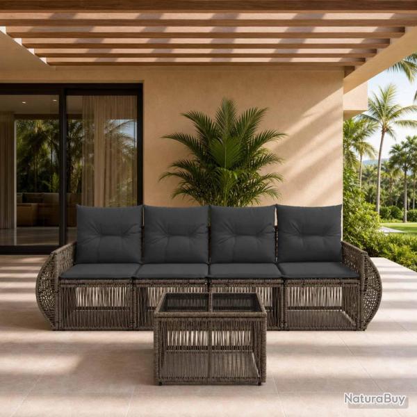 Ensemble de canap� de jardin 5 pcs Gris et Gris fonc� polyrotin