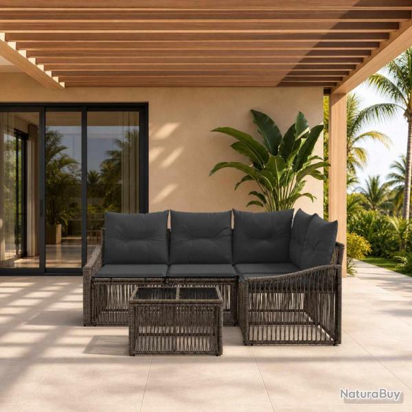 Ensemble de canap� de jardin 5 pcs Gris polyrotin