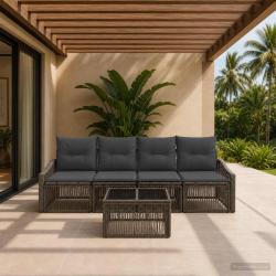 Ensemble de canap&eacute; de jardin 5 pcs Gris polyrotin