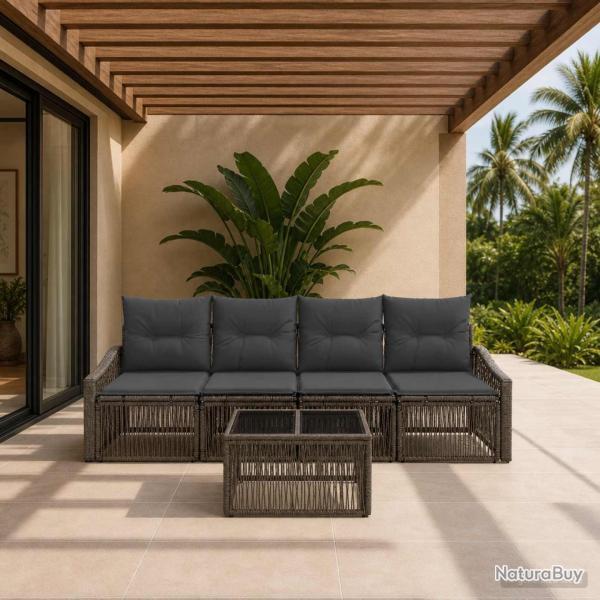 Ensemble de canap� de jardin 5 pcs Gris polyrotin