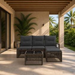 Ensemble de canap&eacute; de jardin 5 pcs Gris polyrotin