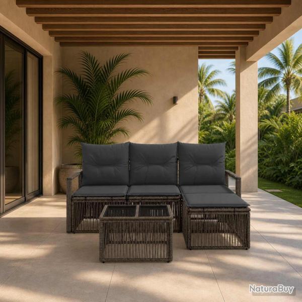 Ensemble de canap� de jardin 5 pcs Gris polyrotin