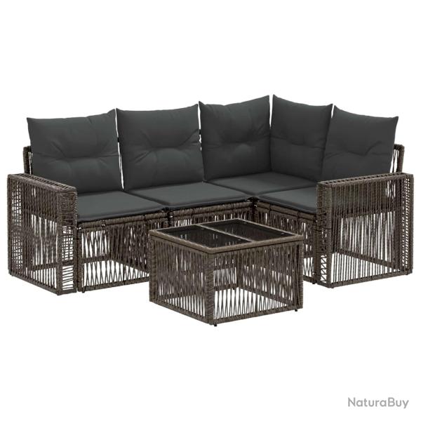Ensemble de canap� de jardin 5 pcs Gris et Gris fonc� polyrotin