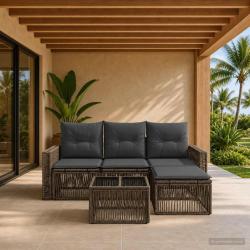 Ensemble de canap&eacute; de jardin 5 pcs Gris et Gris fonc&eacute; polyrotin