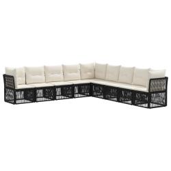 Ensemble de canap&eacute; de jardin 9 pcs Noir polyrotin